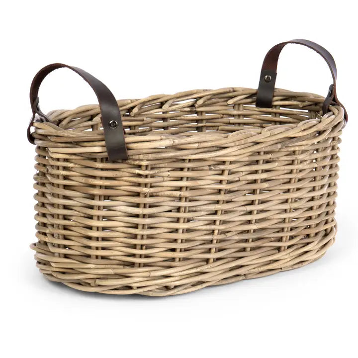 Rattan Basket with Leather Handles