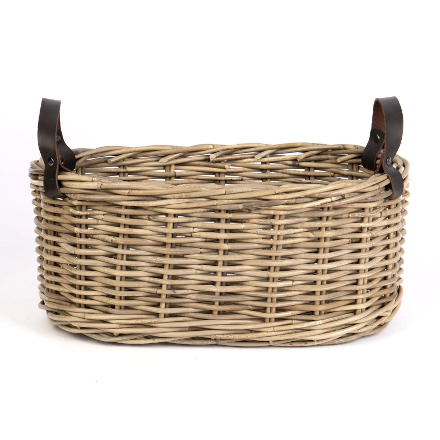 Rattan Basket with Leather Handles