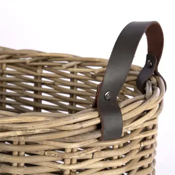 Rattan Basket with Leather Handles