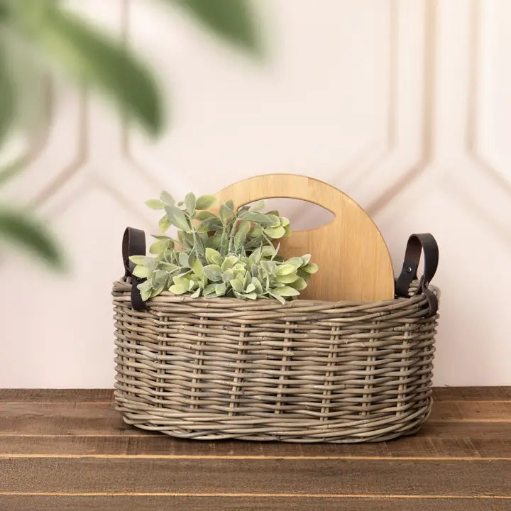 Rattan Basket with Leather Handles