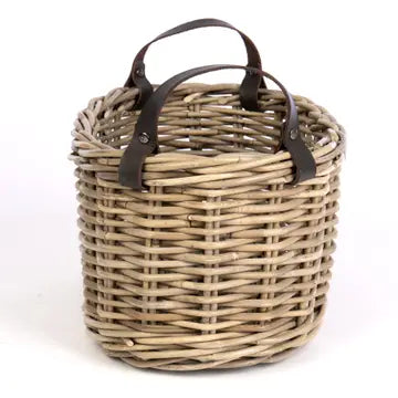 Rattan Basket with Leather Handles
