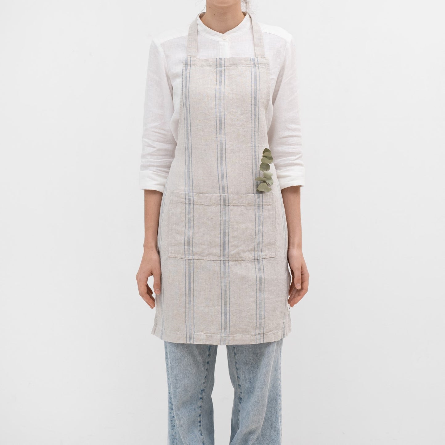 Linen Daily Apron - Gray Blue Stripe