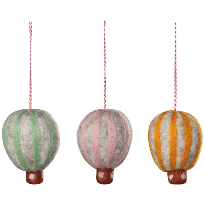 Hot Air Balloon Felt Christmas Tree Ornaments Trio