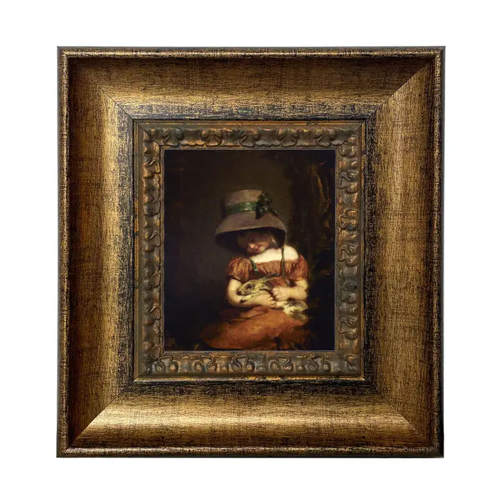 Girl with Rabbit Gold & Black distressed frame