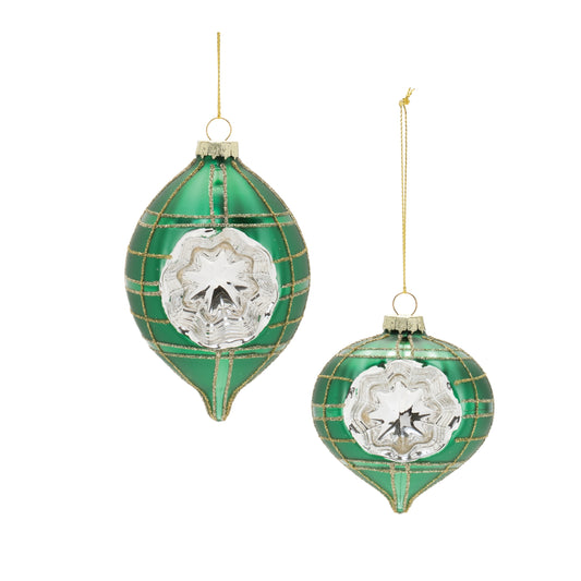 Green Plaid Reflector Ornaments, Set of 2