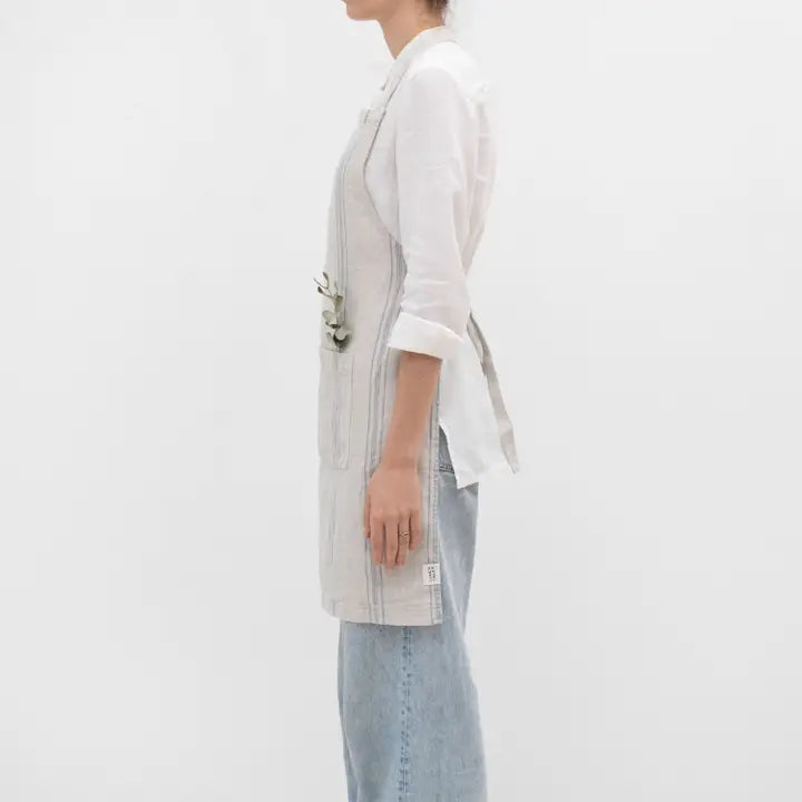 Linen Daily Apron - Gray Blue Stripe