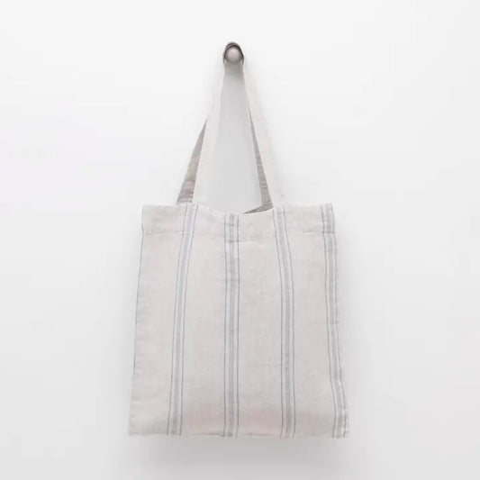 Linen Tote Bag - Gray Blue Wide Stripe
